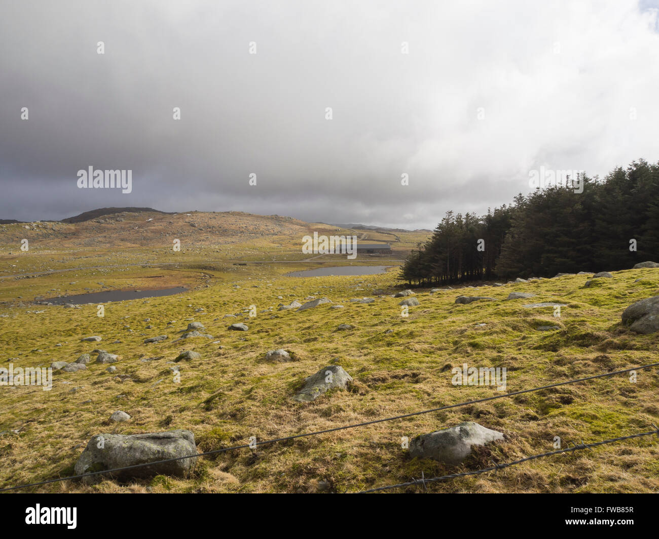 Jaeren, south of Stavanger Norway offers open landscapes for hiking and for sheep grazing with rapidly changing weather Stock Photo
