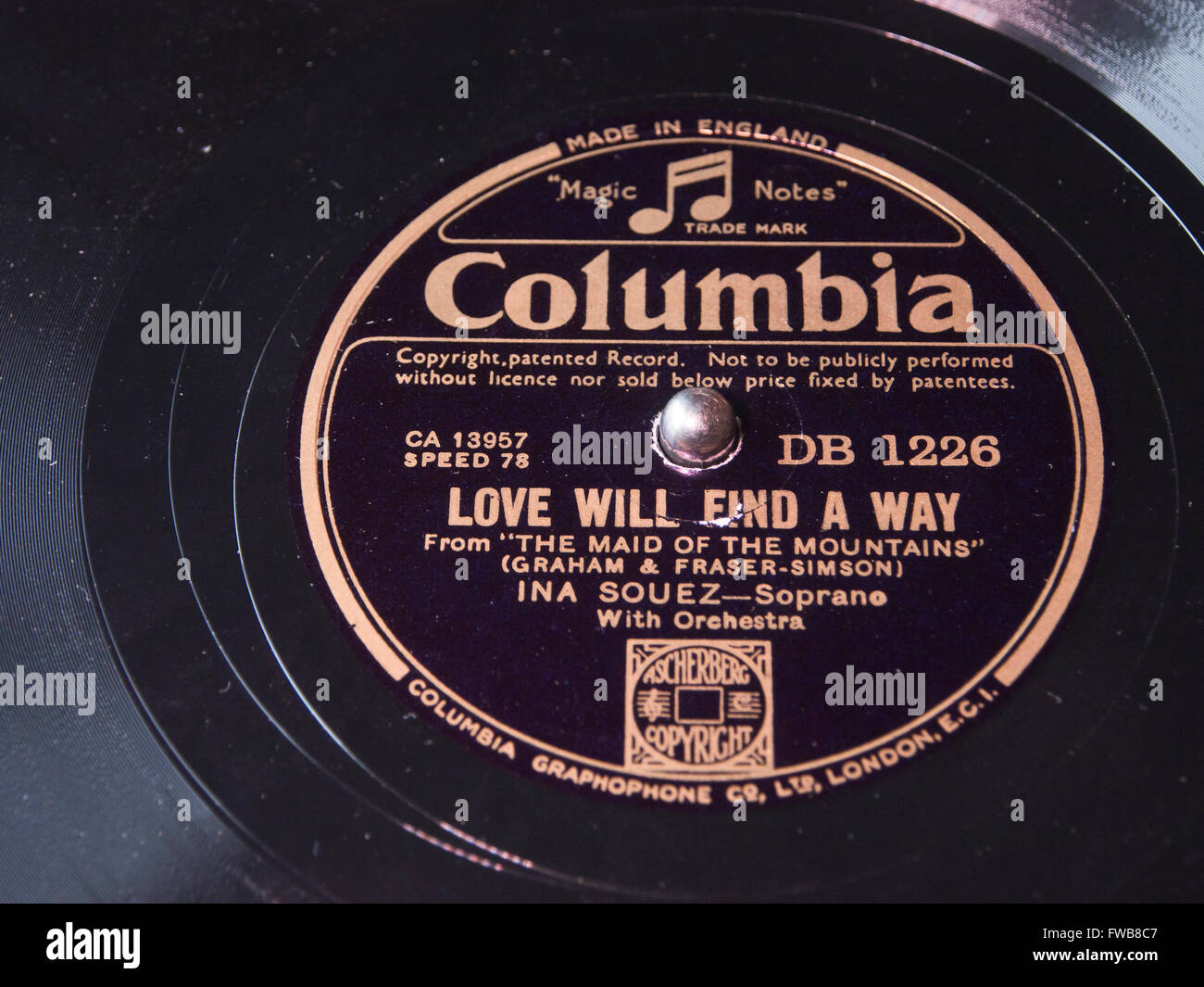 Vintage recording with singer Ina Souez 'Love will find a way'on the Coloumbia record label, 1933 Stock Photo
