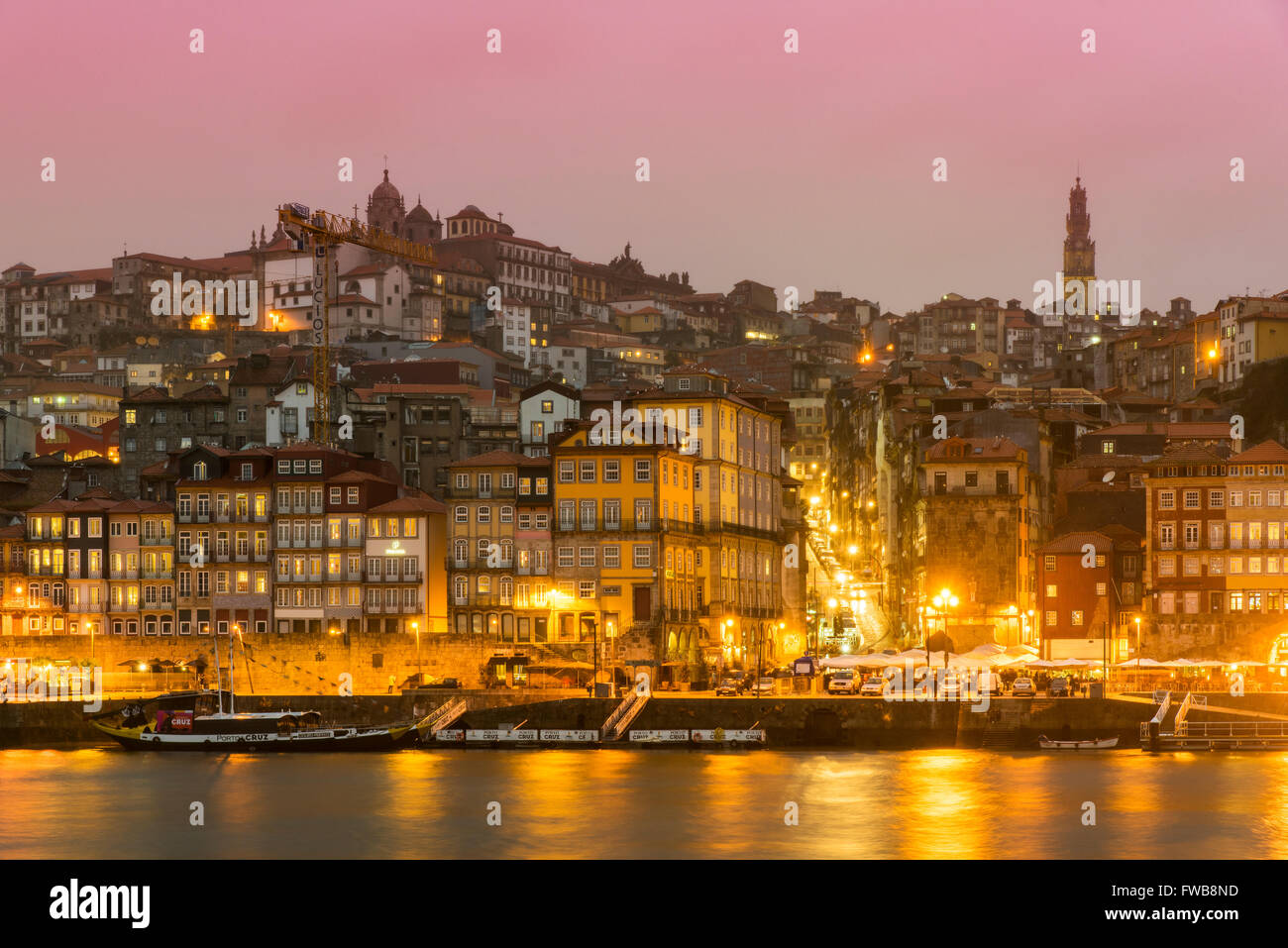 Ribeira district at dusk, Porto, Portugal Stock Photo