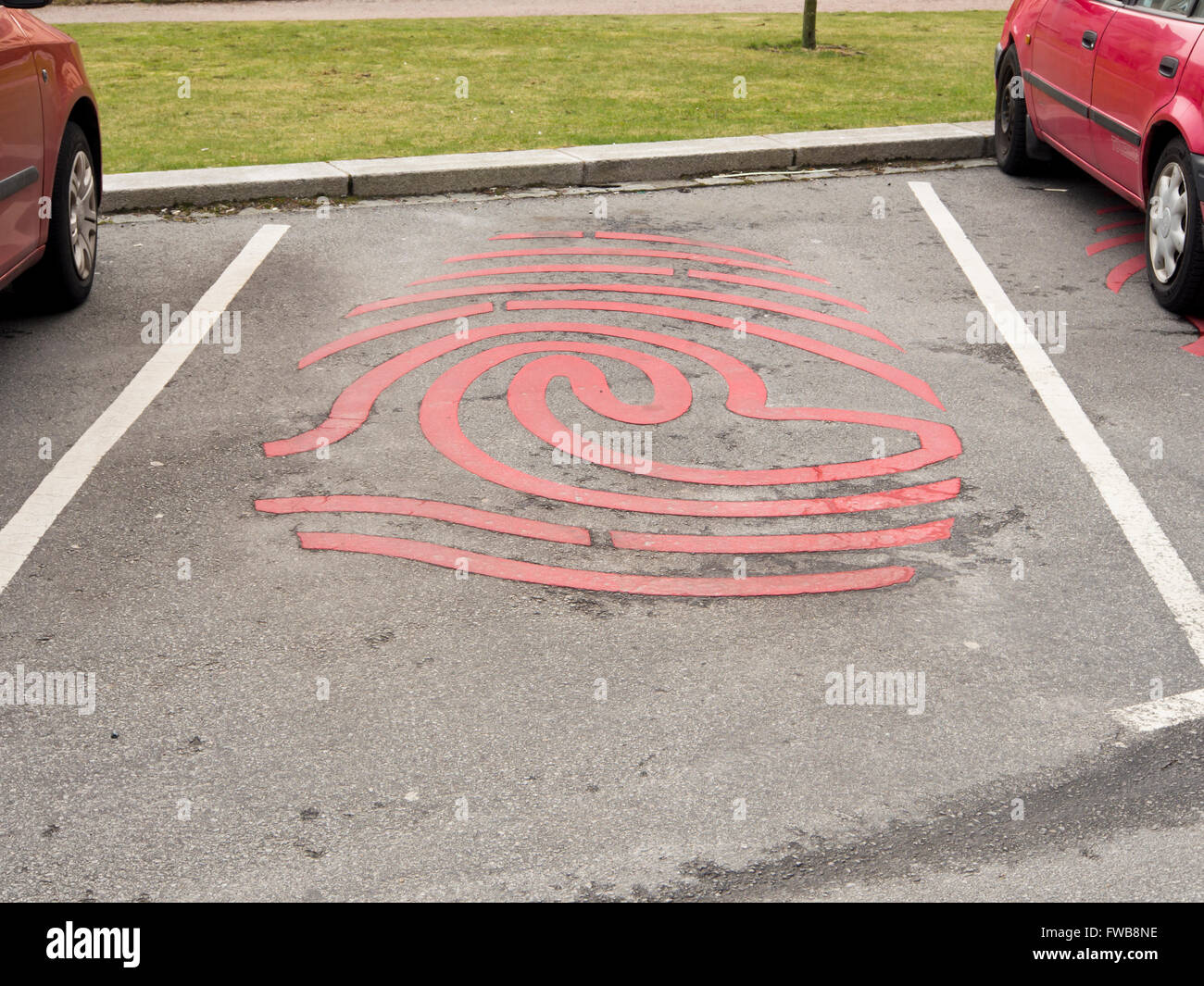 Public parking spaces with fingerprint decoration, Stavanger Norway