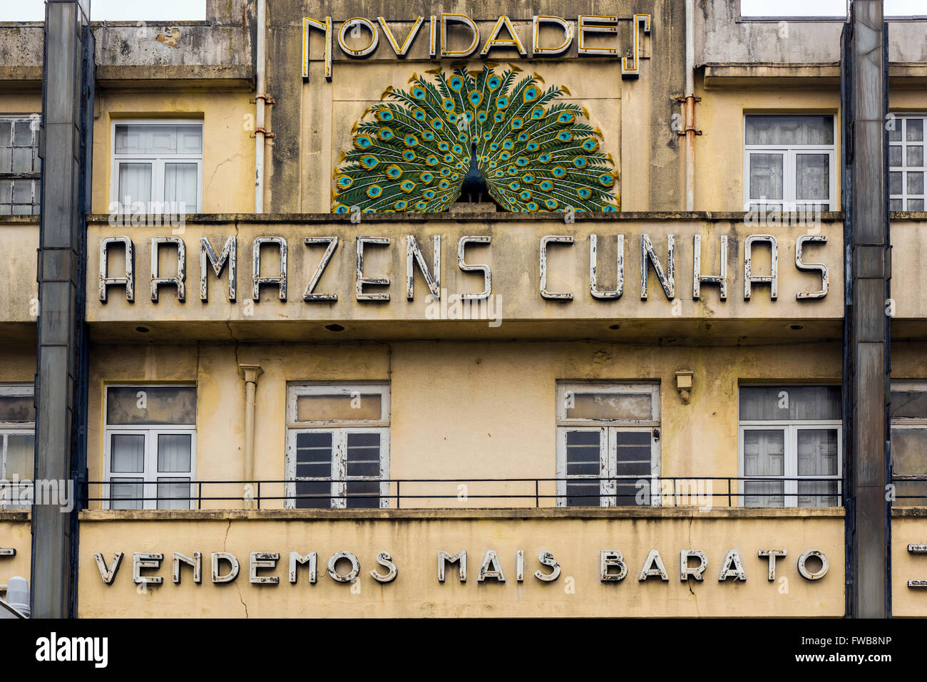 Old vintage art deco sign of Armazens Cunhas department store, Porto