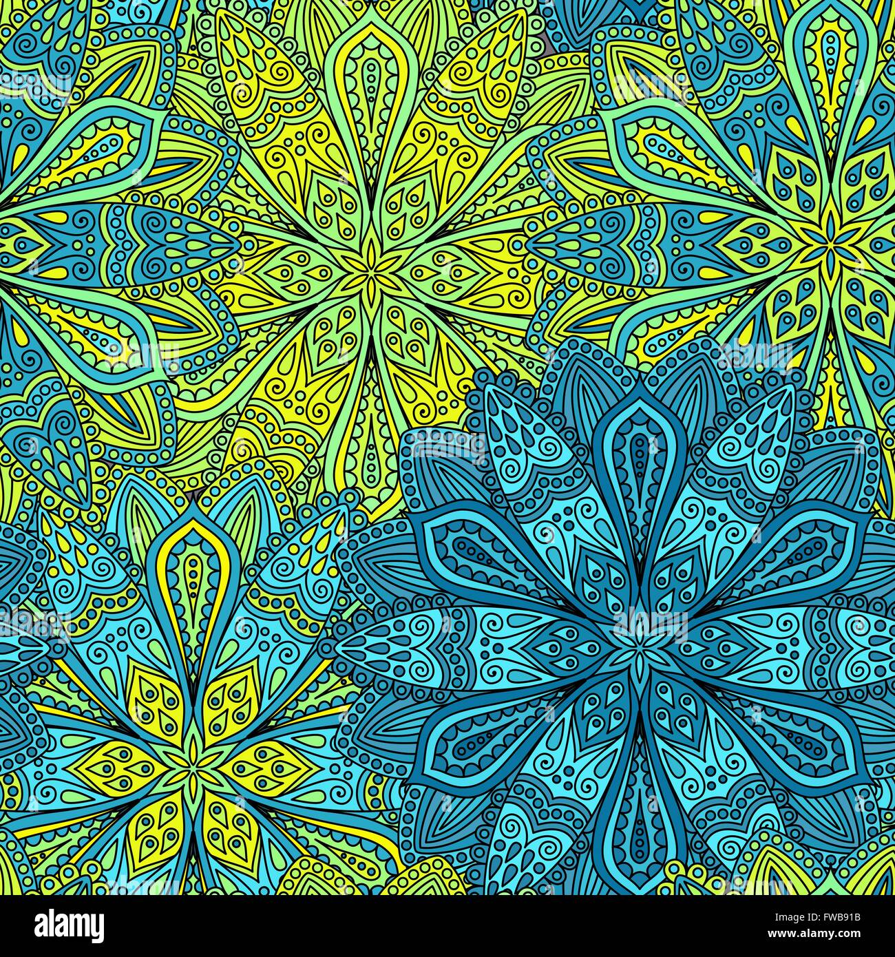 Intricate Blue and Yellow Flower Pattern Stock Vector Image & Art - Alamy