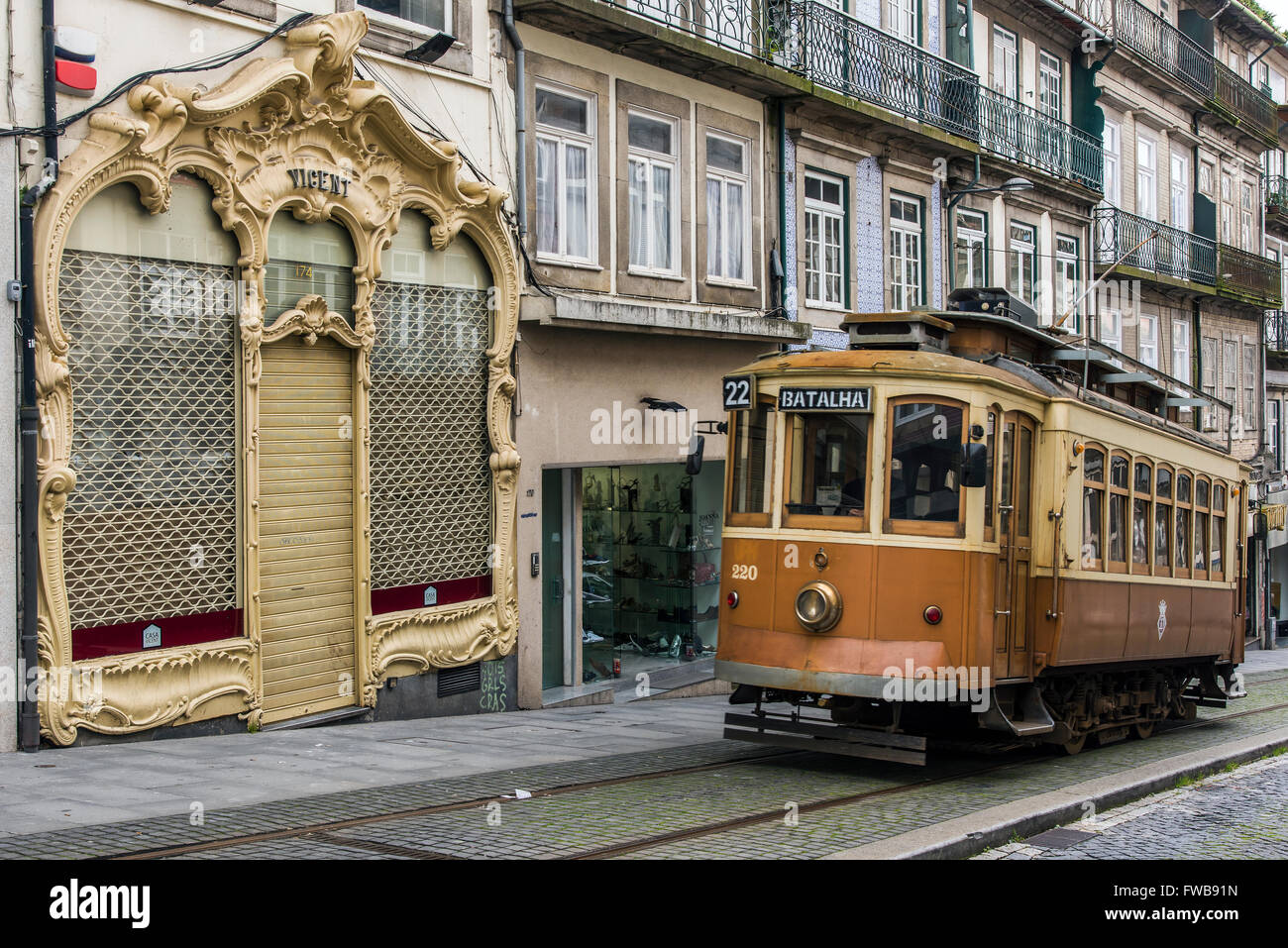 Heritage tram in Porto, Portugal Stock Photo