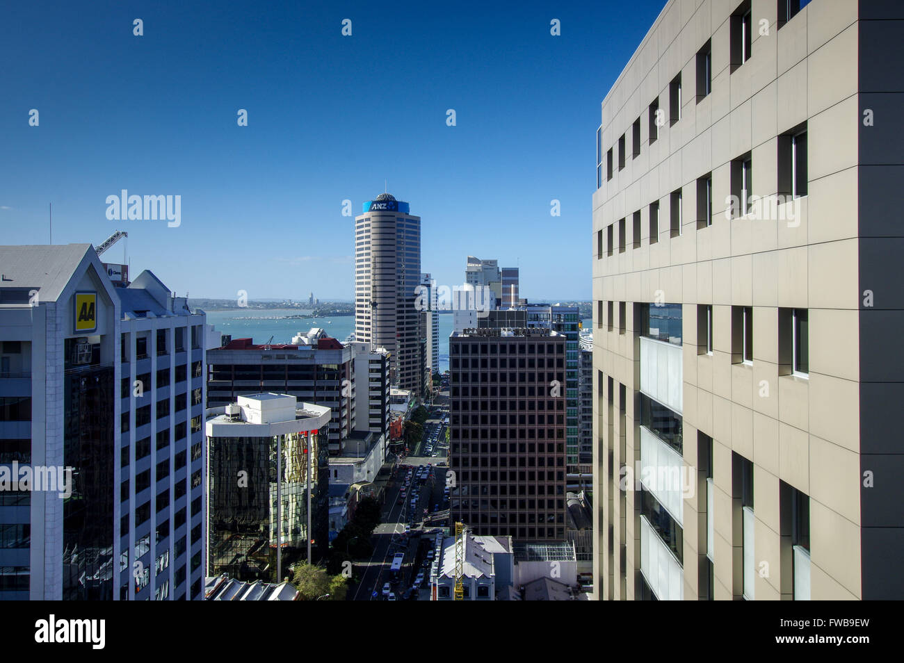 View of downtown Auckland from the top floor of Crown Plaza Hotel Stock Photo