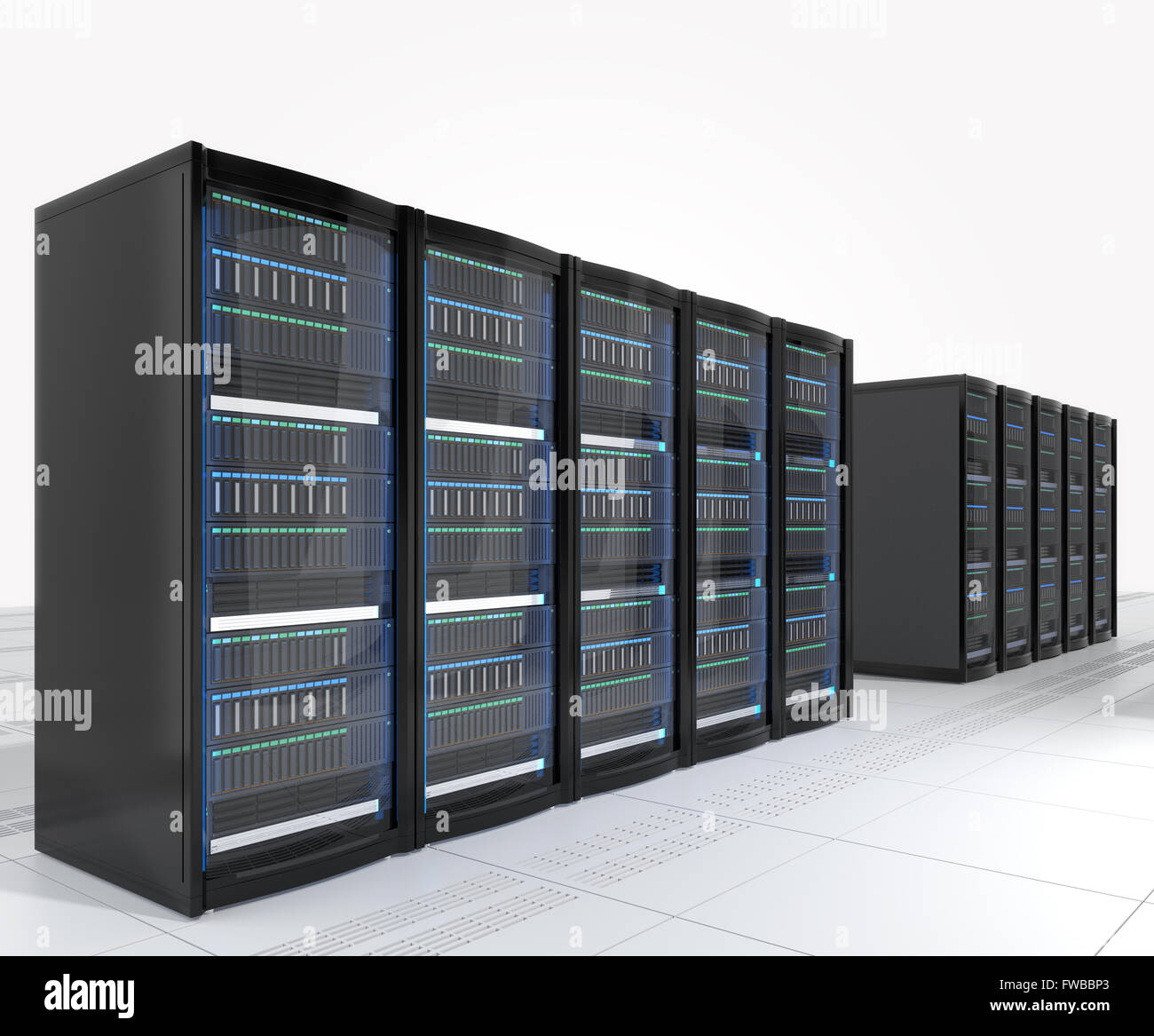 Modern server room interior. 3D rendering image. Stock Photo