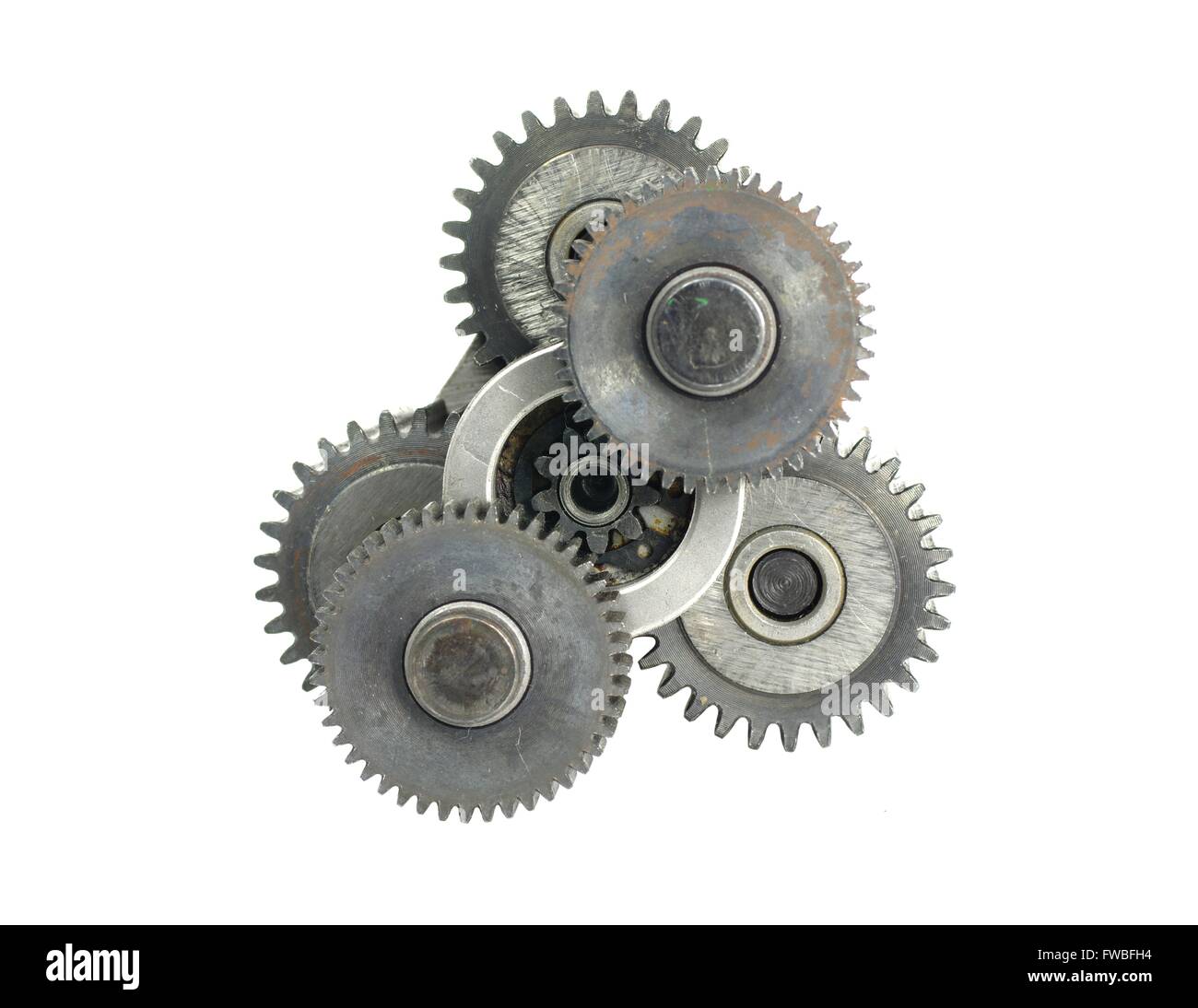 mechanism with three cog-wheels on white background Stock Photo