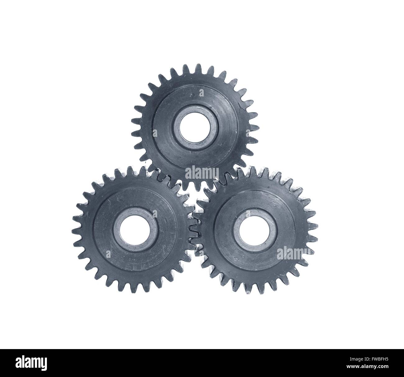 mechanism with three cog-wheels on white background Stock Photo