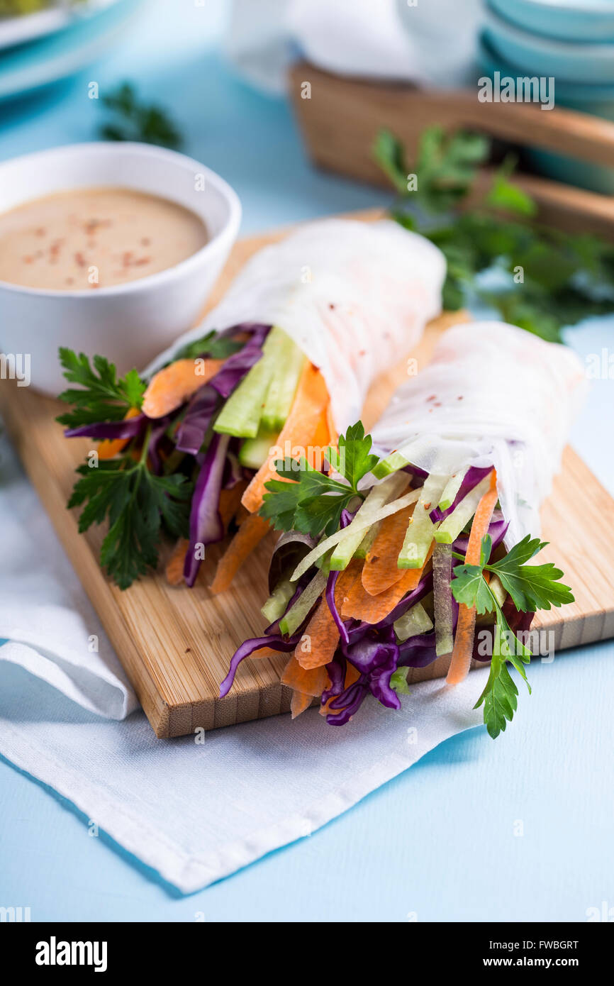 Fresh crunchy salad served as Vietnamese spring rolls Stock Photo