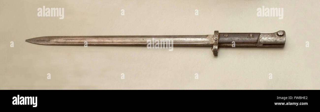 AZOV, RUSSIA- AUGUST 29- Bayonet Mauser magazine rifle. Iran. 1898 in the museum - reserve on August 29;2015 in Azov Stock Photo