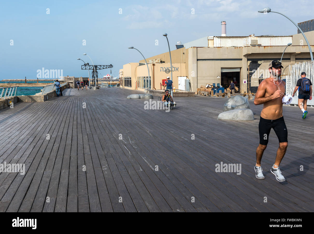 Promenade in Tel Aviv Port district in Tel Aviv city, Israel Stock Photo