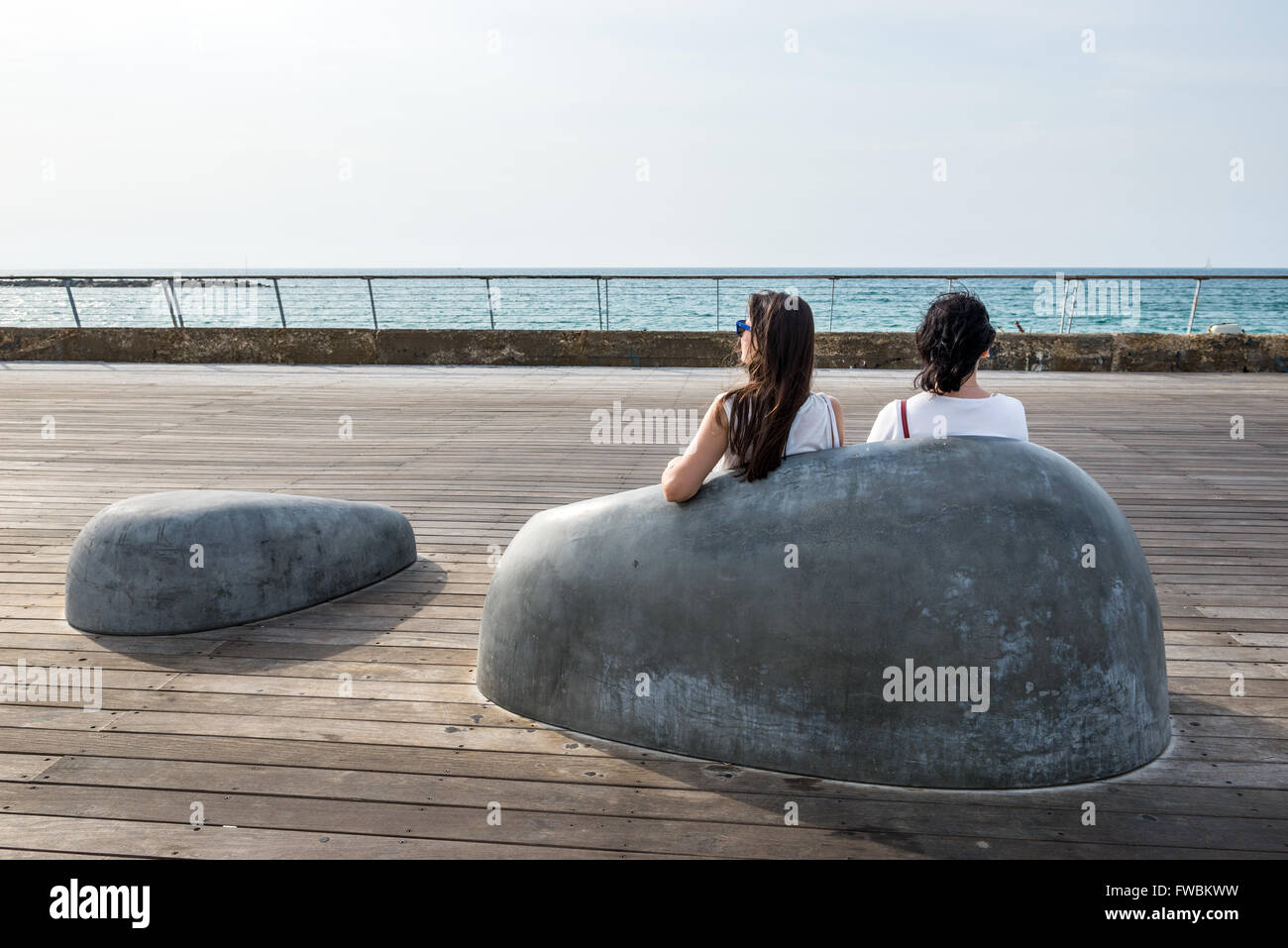 Promenade in Tel Aviv Port district in Tel Aviv city, Israel Stock Photo