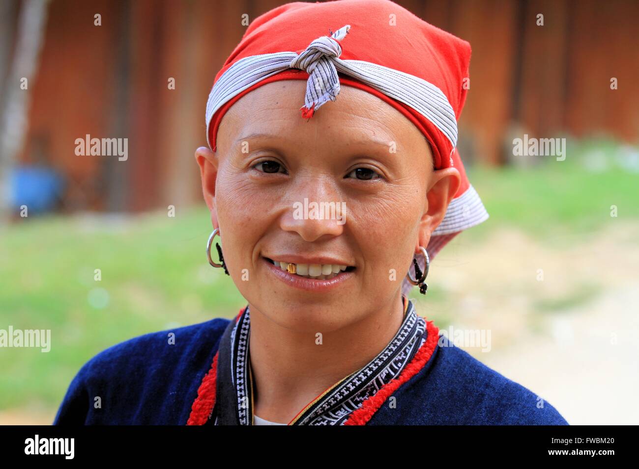 Portrait of smiling Red Dao woman, Sapa Surroundings, Vietnam, Asia Stock Photo