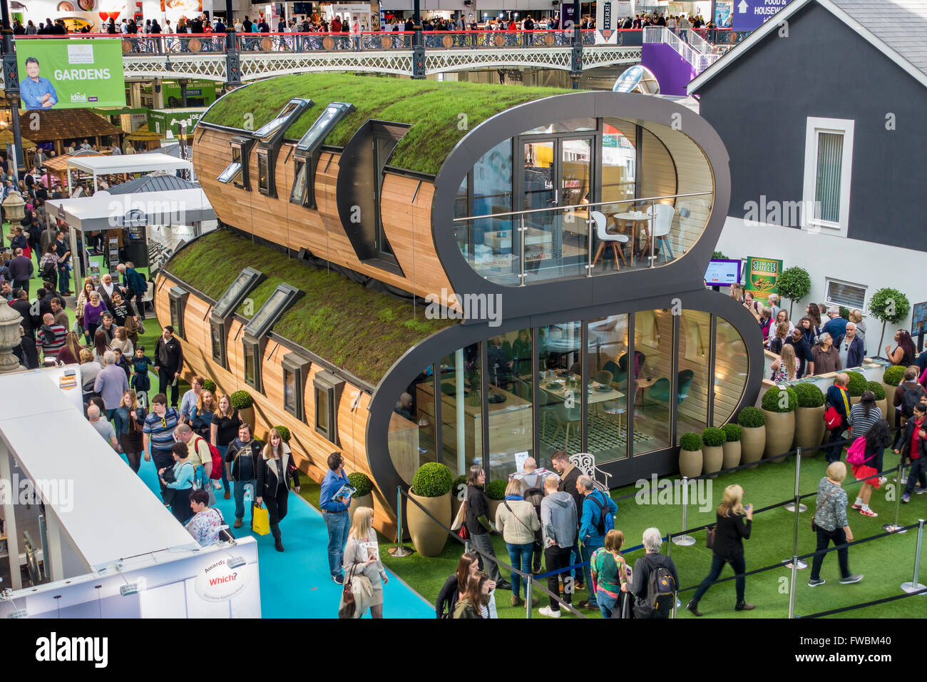 Ideal Home Exhibition Olympia London England The Arc bi-green unit eco-pod style house sponsored by Thermoprotect Cool Stock Photo