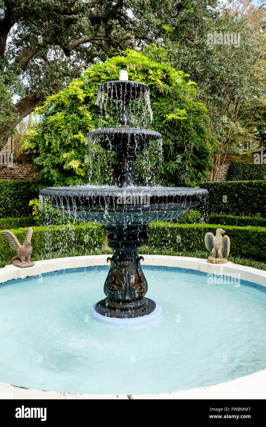 Fountain in Japanese water garden of Calhoun Mansion, Meeting Street