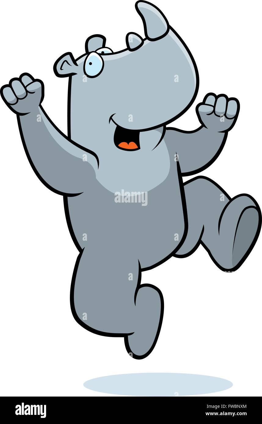 A happy cartoon rhino jumping and smiling. Stock Vector