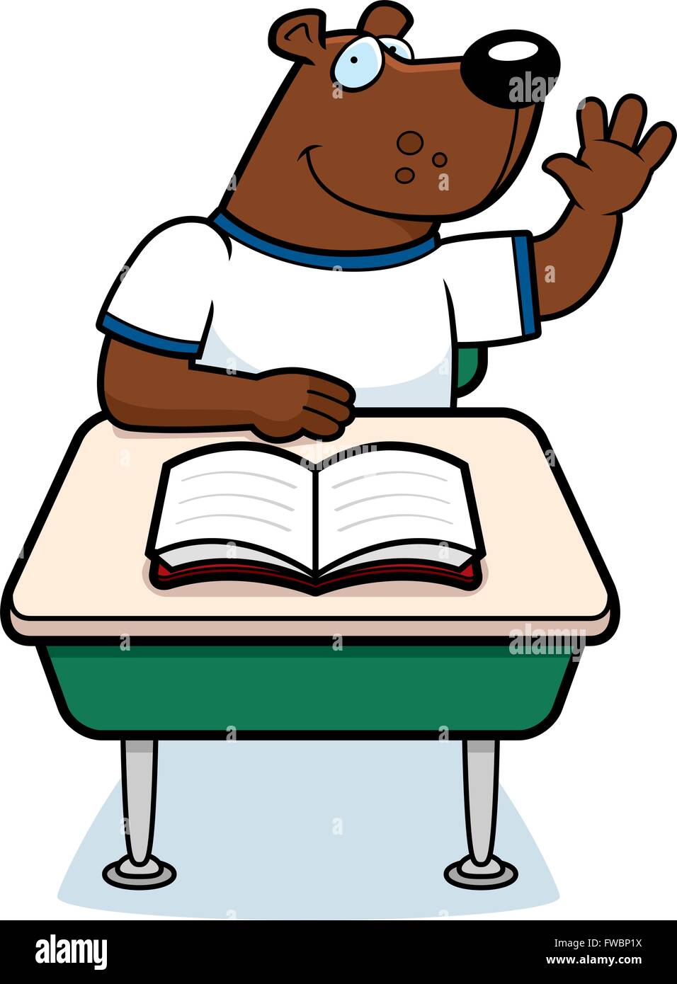 A Happy Cartoon Bear Student At A Desk Stock Vector Art