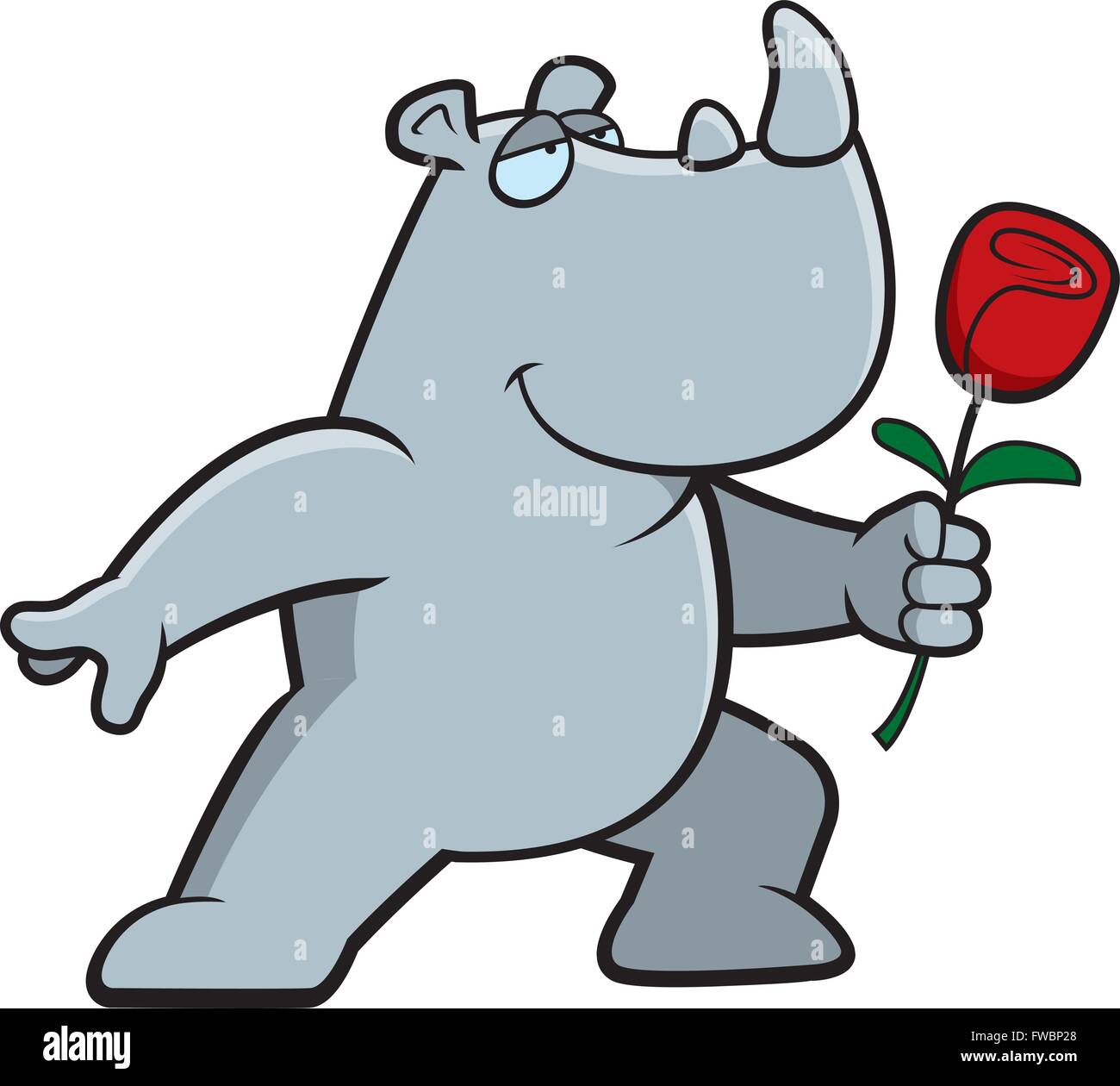 A happy cartoon rhino with a flower. Stock Vector