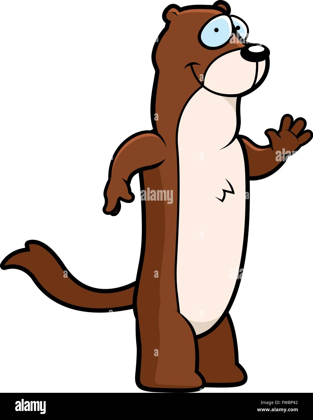 A happy cartoon weasel waving and smiling. Stock Vector