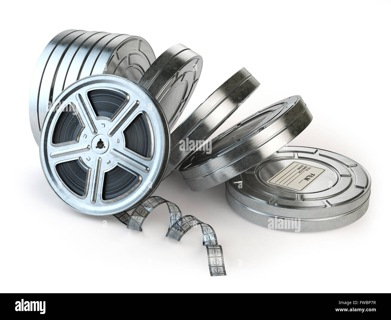 Film reel and boxes. Video, movie, cinema vintage concept. 3d Stock Photo -  Alamy