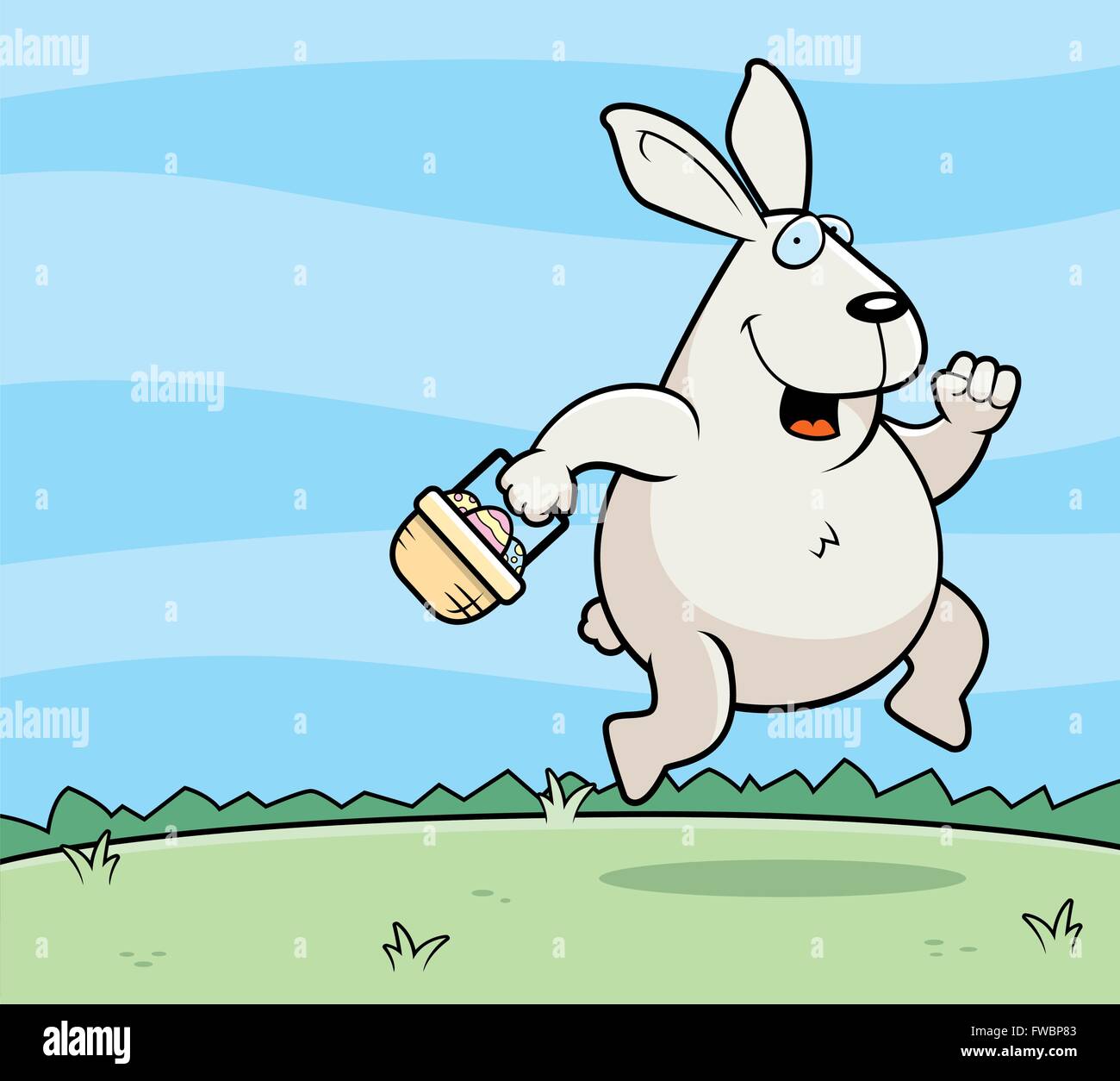 A happy cartoon Easter Bunny hopping and smiling. Stock Vector
