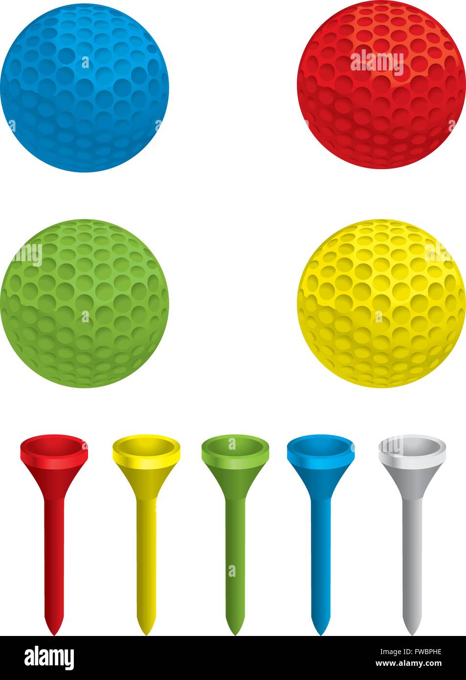 A variety of different colored golf balls and tees Stock Vector Image