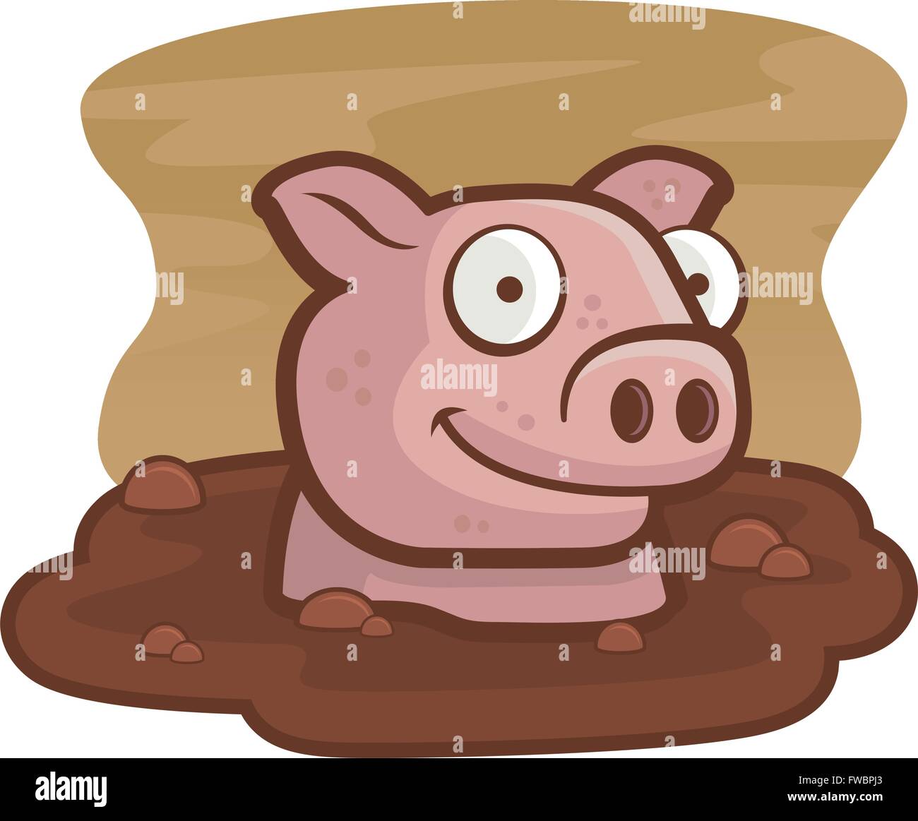 A happy cartoon pig in the mud. Stock Vector