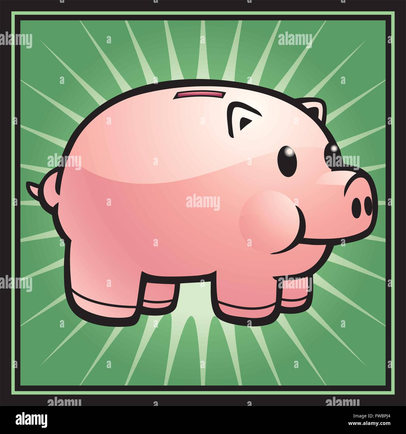 A cartoon pink piggy bank on a green background Stock Vector Image ...