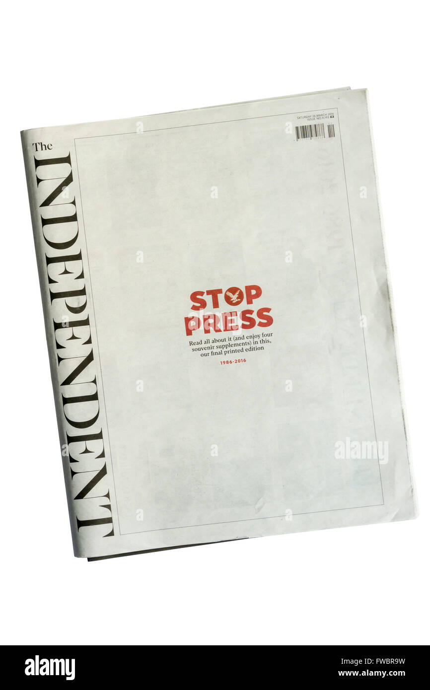 The final print edition of The Independent newspaper. Stock Photo