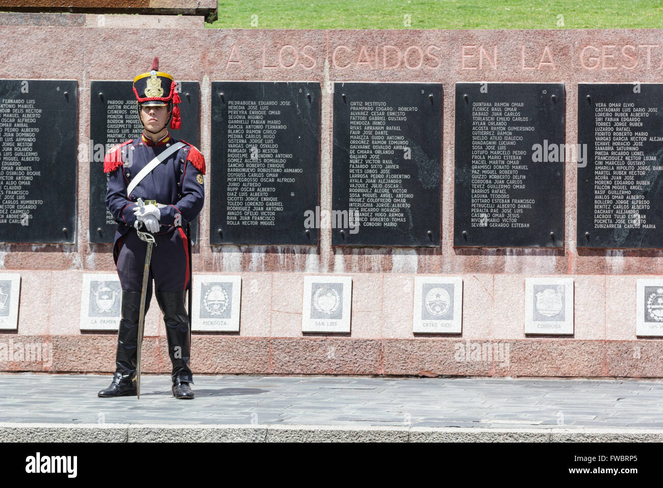MALVINAS WAR MEMORIAL, BUENOS ARIES, ARGENTINA - CIRCA DECEMBER 2015. Guard in uniform at the Malvinas (Falklands) War Memorial  Stock Photo