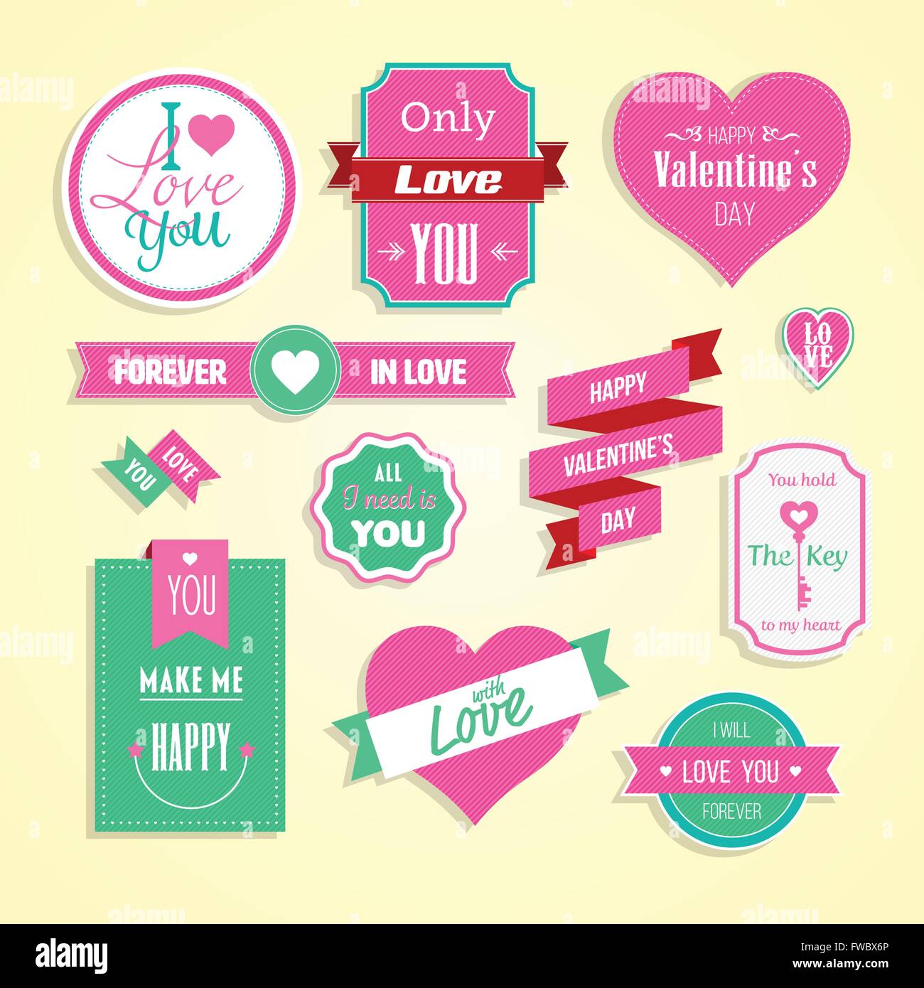 Happy valentines day cards element set. Vector illustration Stock ...