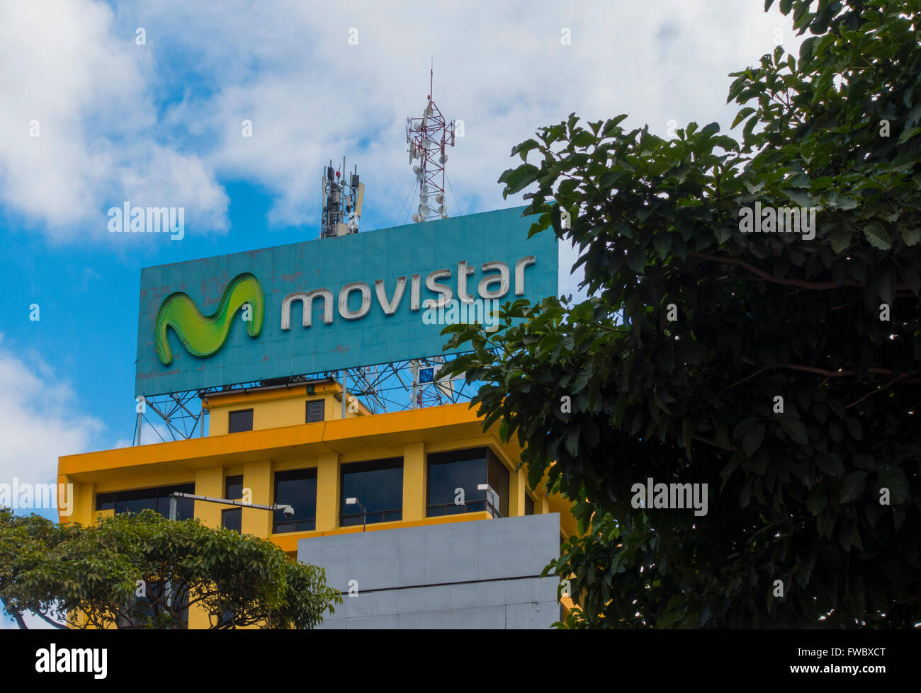 A Movistar billboard along Avenida 2 in San José, San José Province, Costa Rica. Stock Photo