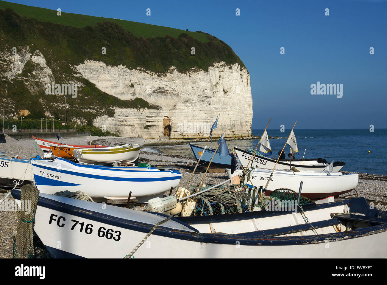 Yport, fishing boats on the beach. Stock Photo