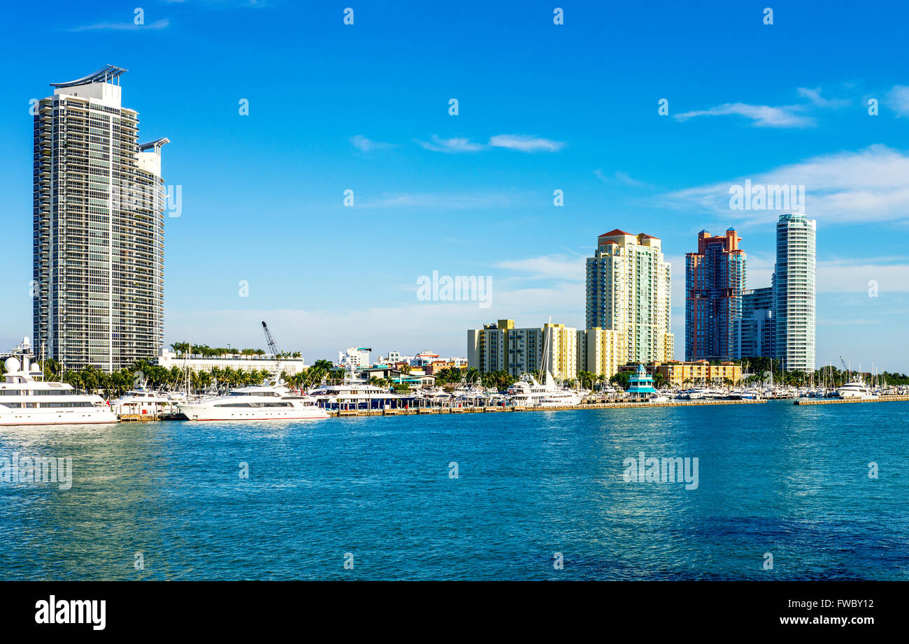 Miami south beach, view from port entry channel, Floride, USA. Stock Photo