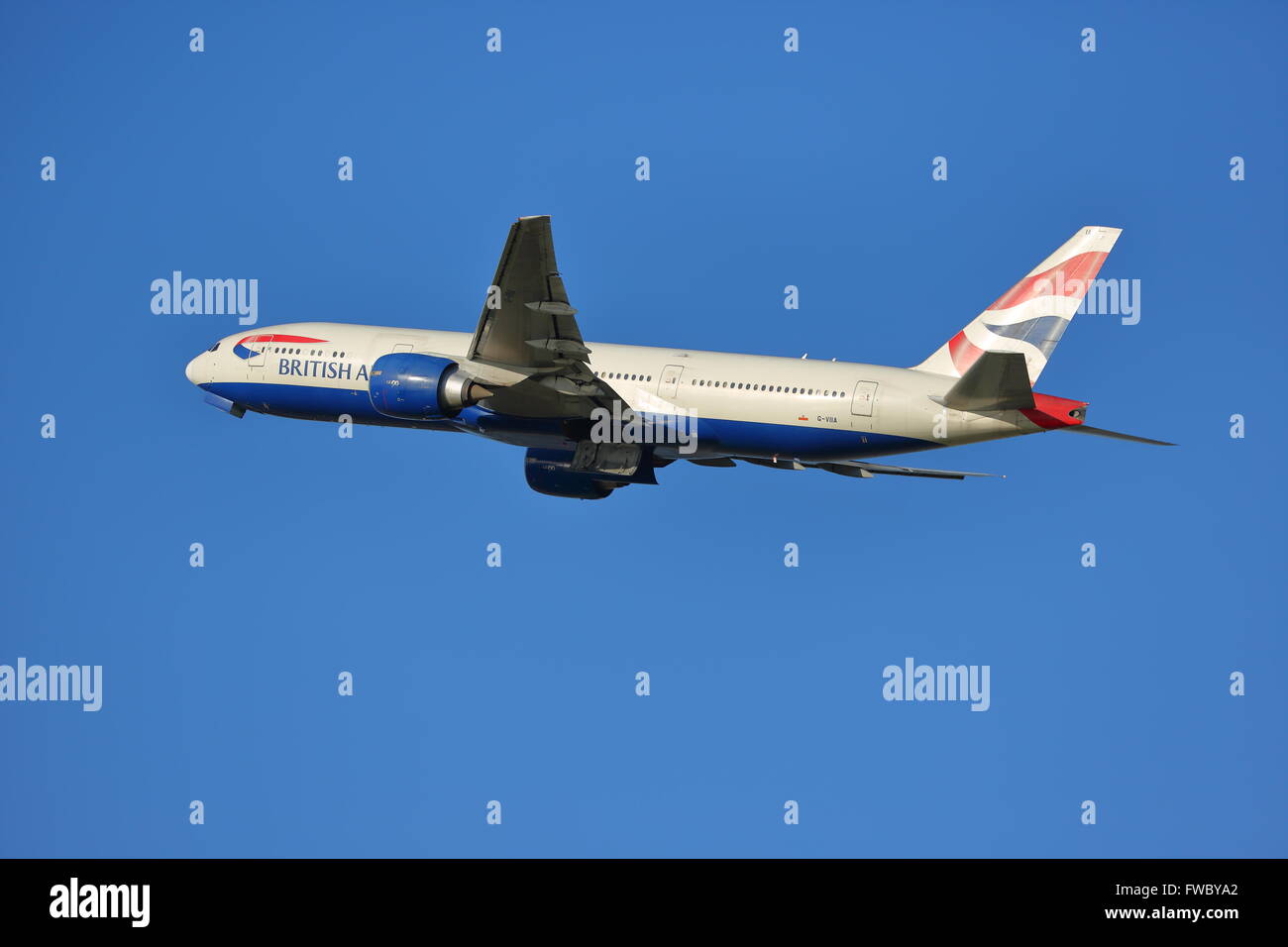 British Airways Boeing 777-200ER G-VIIA departing from London Heathrow Airport, UK Stock Photo