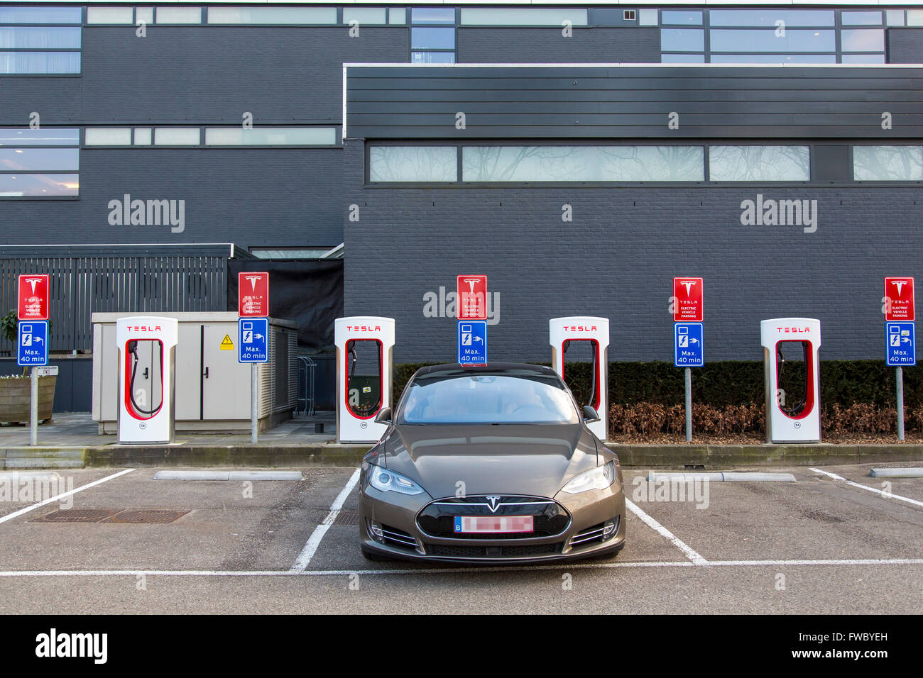 Tesla Motors, electric car charging station, in Eindhoven, The