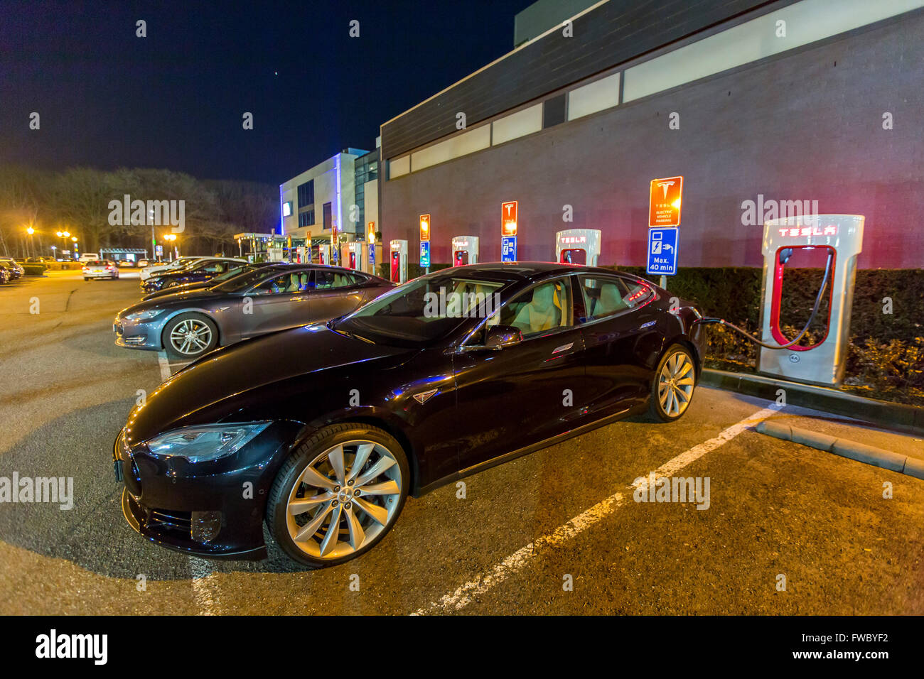 Tesla Motors, electric car charging station, in Eindhoven, The