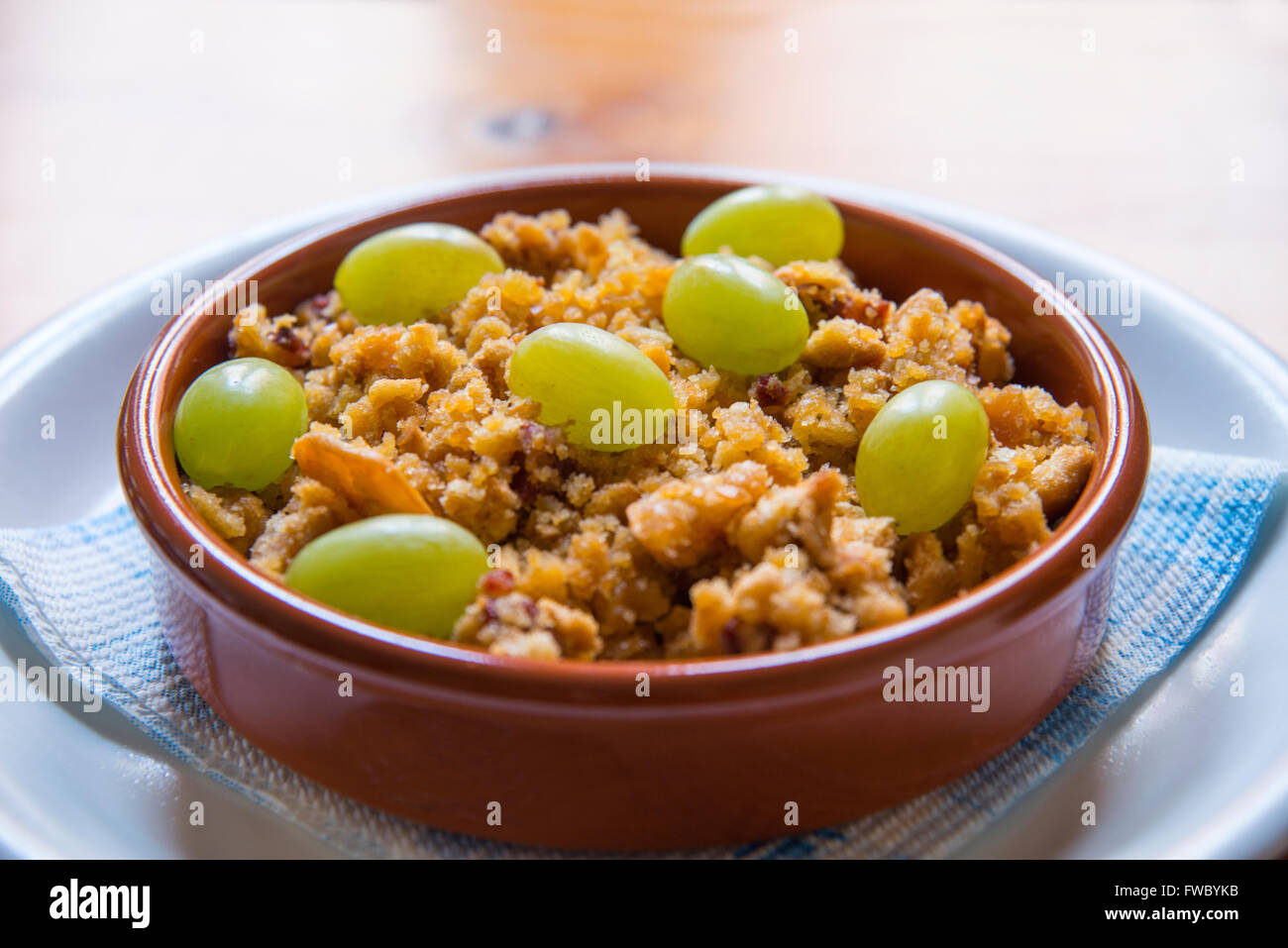 Migas manchegas serving, close view. La Mancha, Spain. Stock Photo