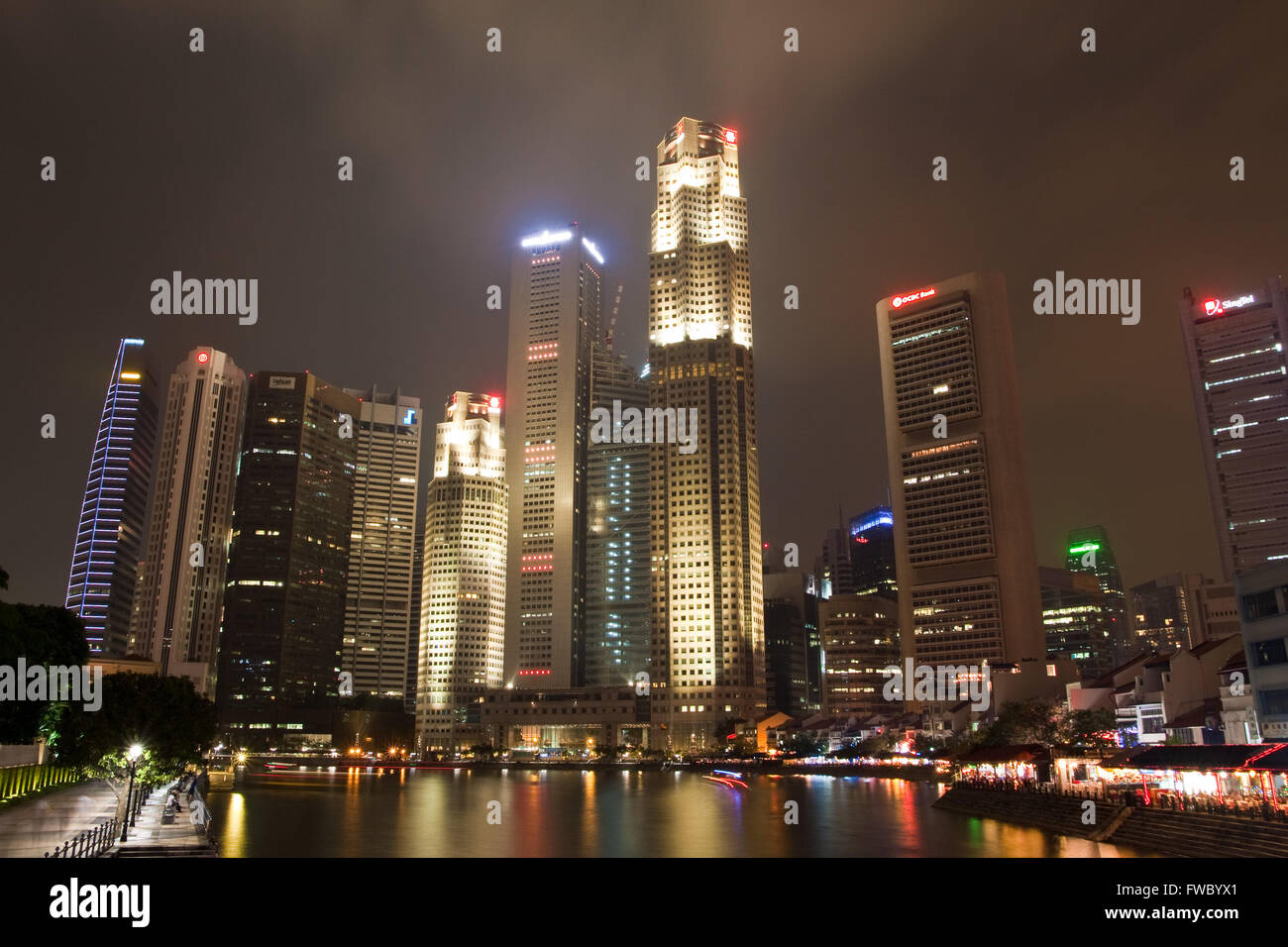 The skyline of Singapore by night Stock Photo