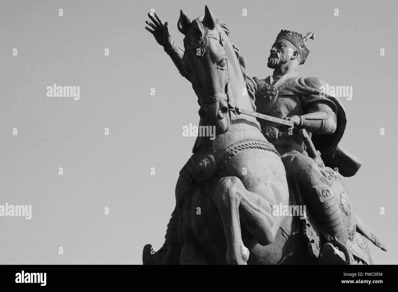 A statue of Amir Temur (Tamerlane) stands in the center of the square named after him.  Tashkent, Uzbekistan. Stock Photo