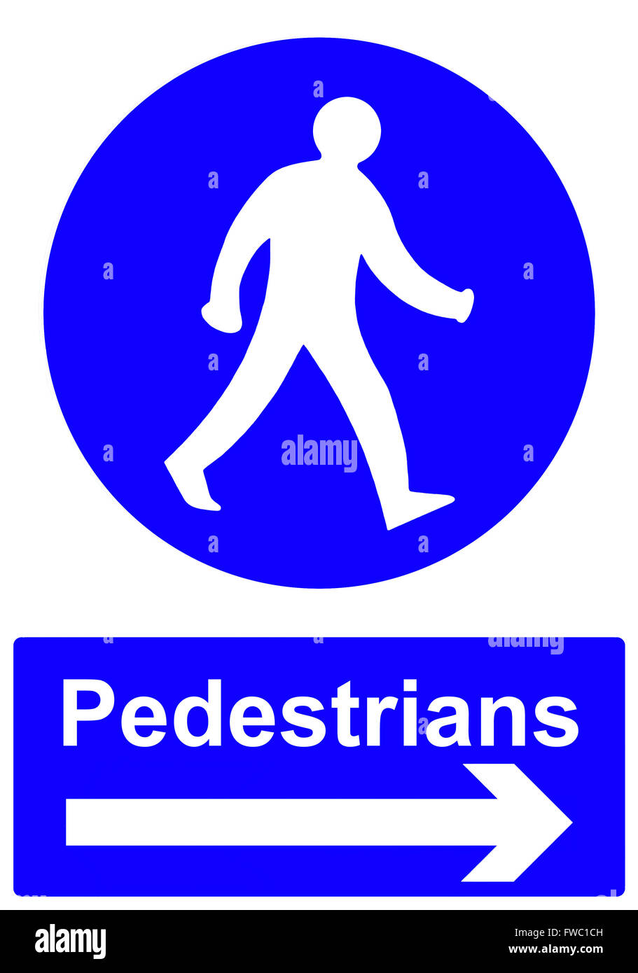 Pedestrians stay to the right at this point sign Stock Photo