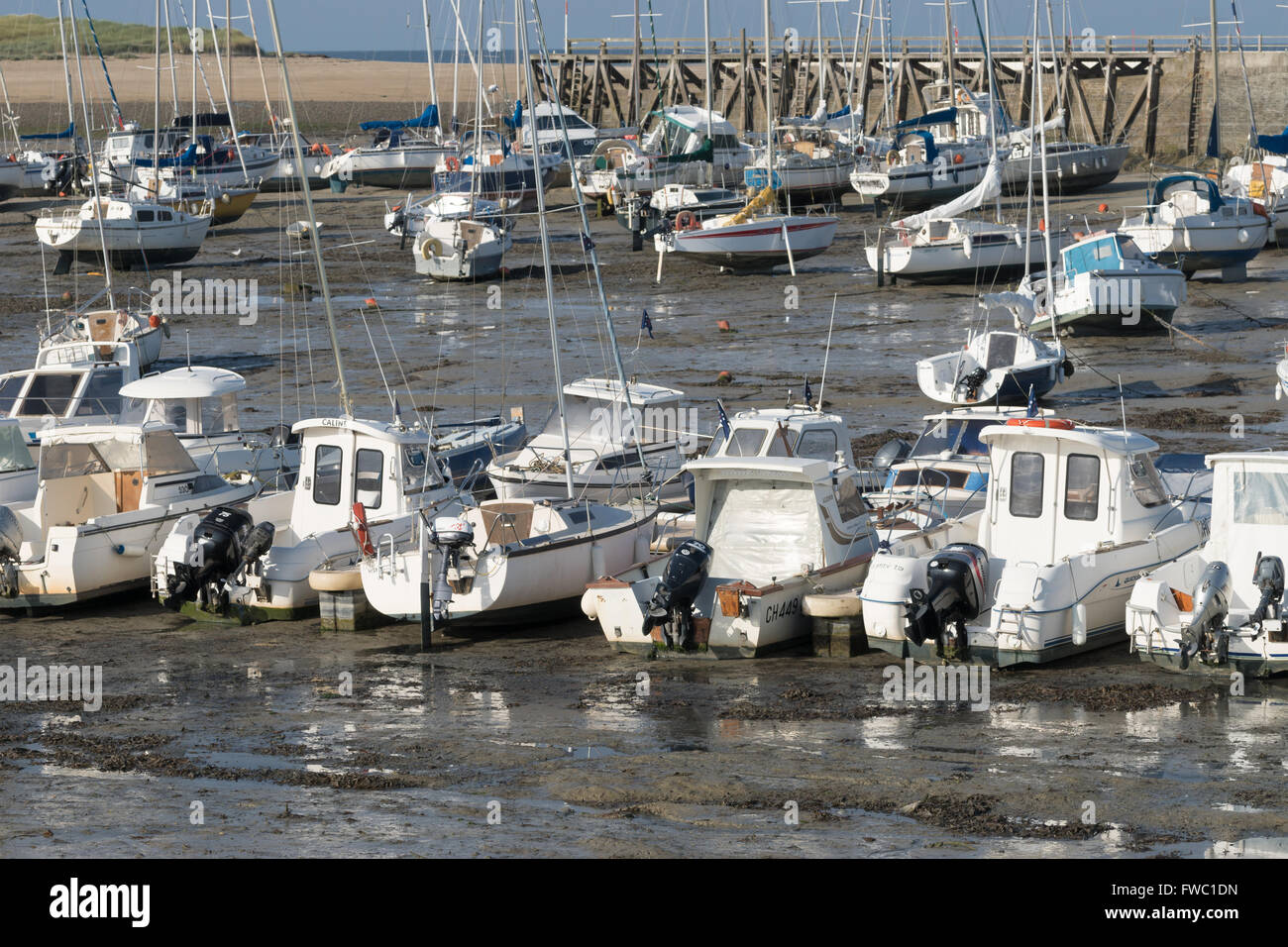 The Port of Portbail in France, Normandy in tidal with Boats Stock
