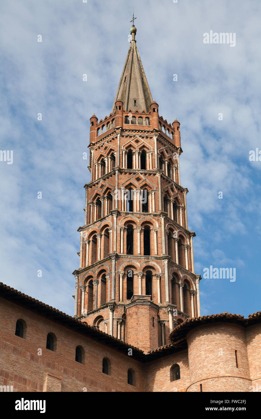 The bell tower of the Basilica of St. Sernin,Toulouse, France. Stock Photo