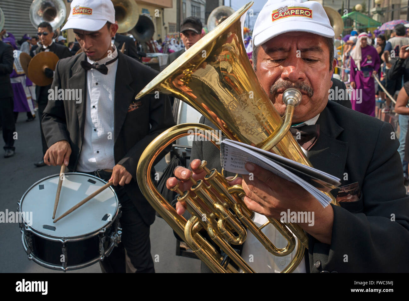 Holy Week processions in Guatemala city. Holy Thursday. Comparsa. Holy Week in Guatemala is celebrated with street expressions o Stock Photo