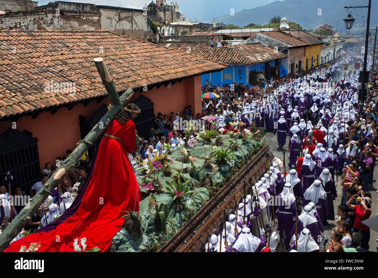 Easter Holy Week procession in Antigua,  Guatemala. Jesus Nazareno de la Penitencia Procession in Antigua, Guatemala. Holy Week, Stock Photo