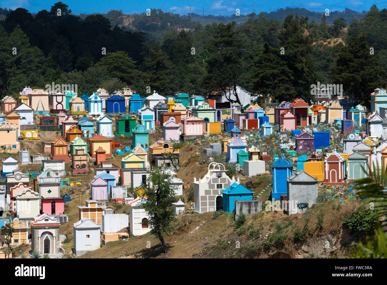 Mausoleums and graves at the town cemetery, Chichicastenango, Guatemala. Stock Photo