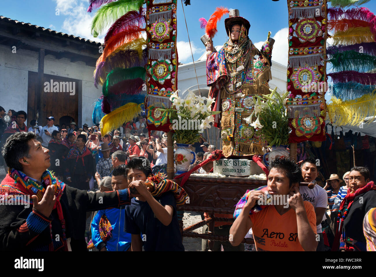 Chichicastenango, Quiche, Guatemala, Central America. Processions of Festival of Santo Thomas.  On Easter Sunday The Comrades (C Stock Photo