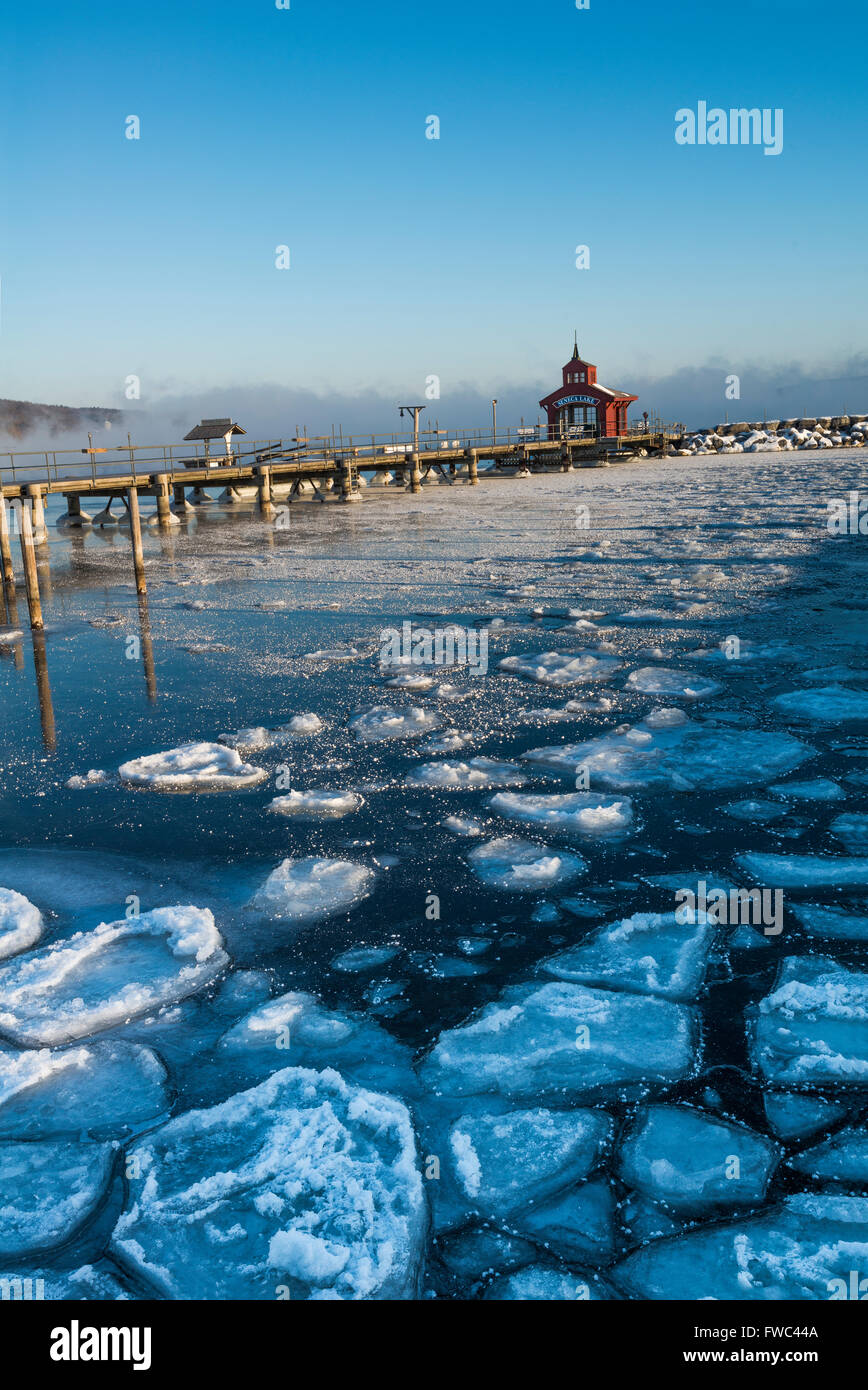 Ice forms on Seneca Lake at the public dock in Watkins Glen,Schuyler Co