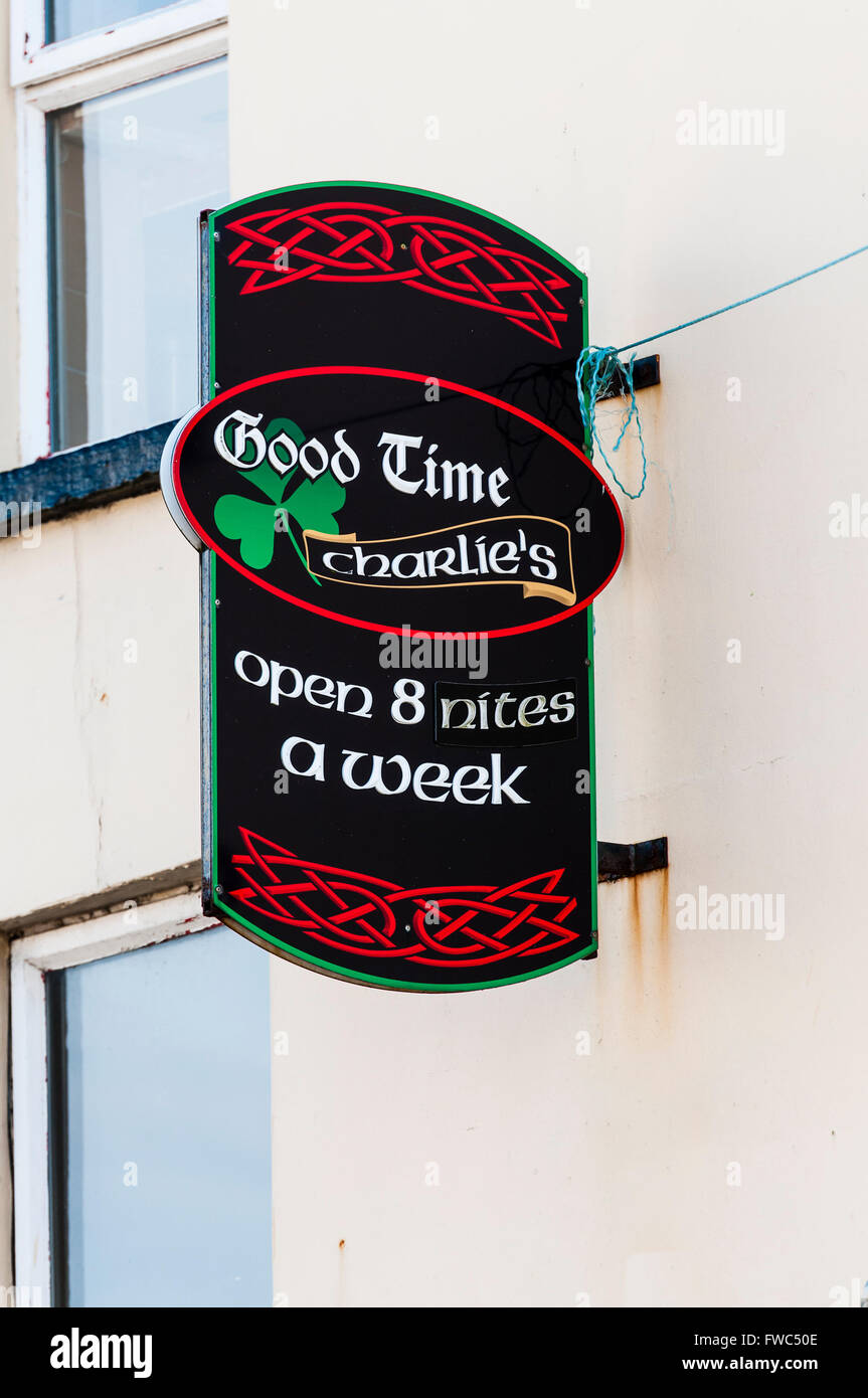 Sign outside 'Good Time Charlie's' night club, advertising that it is open 8 nites a week. Stock Photo