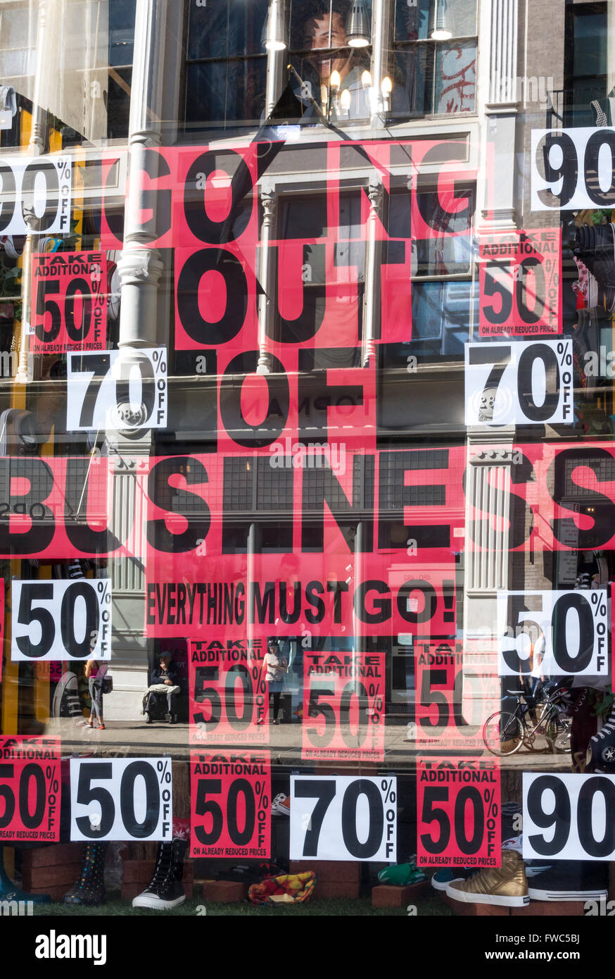 Going out of business sale at store on Broadway in Soho in New York City Stock Photo