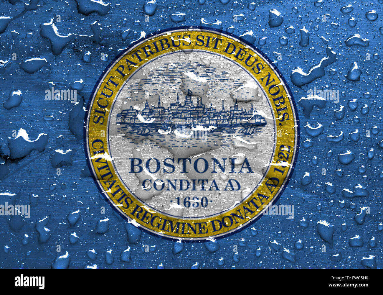 flag of Boston with rain drops Stock Photo